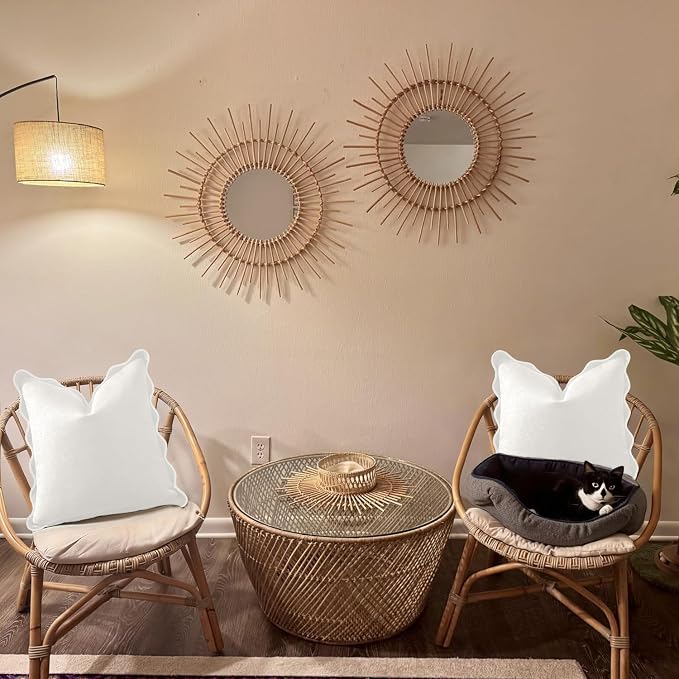 Scalloped Pillow Covers Set of 2 for Living Room | Decorative Sofa Couch Pillows | Boho Sytle Decorative Home | Aesthetic Funky Preppy Pillow Cases (Beige & White, 26x26 Inch)