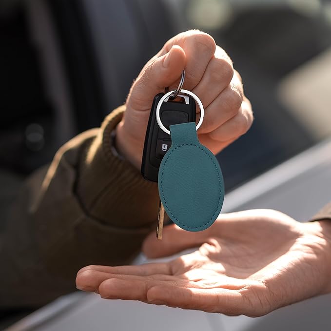 LaserGram Oval Keychain, Off Road Racer, Personalized Engraving Included (Slate Blue)
