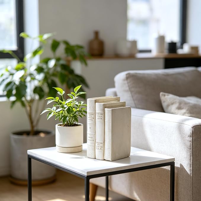 Decorative Books Living Room Décor - Resin Cream Faux Books Fake Modern Home Decoration for Bookshelf Coffee Table Décor 5.5 x 4.5 x 8 Inch Guichifun