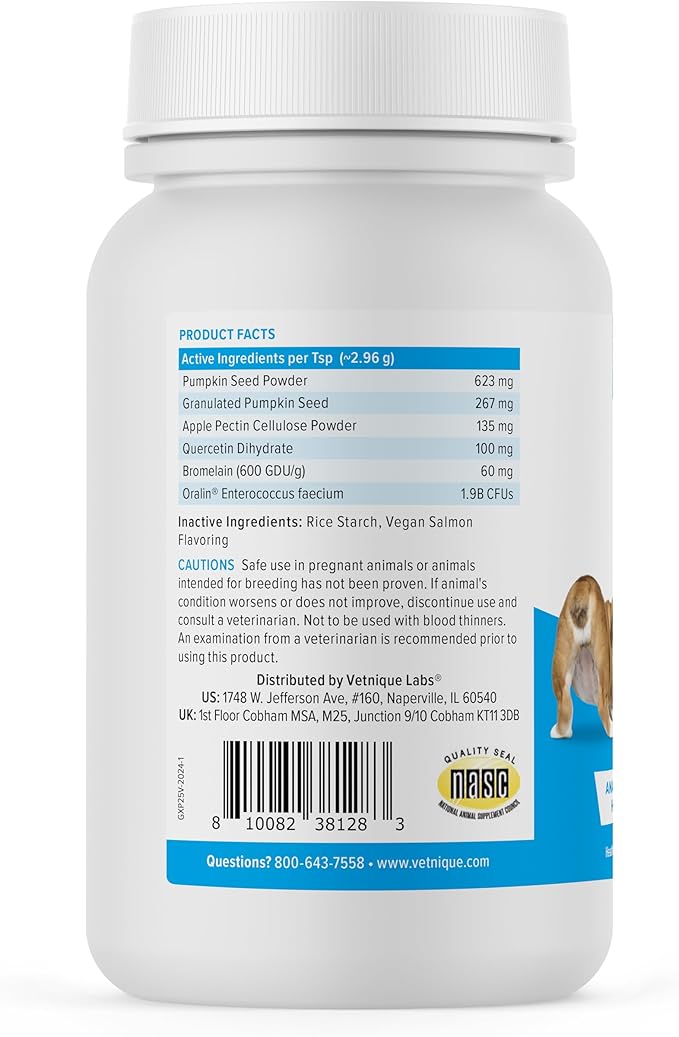 Vetnique Glandex Dog Fiber Supplement Powder for Anal Glands with Pumpkin, Digestive Enzymes & Dog Probiotics for Digestive Health - Vet Recommended - Boot The Scoot (Vegan Salmon, 2.5oz Powder)