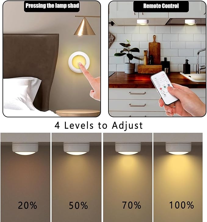 Hbaushun LED Puck Lights 12 Pack,16 Color Changeable Wireless LED Cabinet Lights,Battery Operated Night Light with Dimmer & Timmer for Bedroom,Closet, Kitchen,White