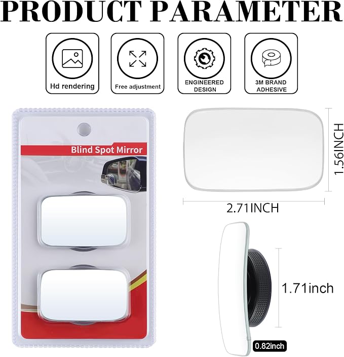 LivTee Blind Spot Car Mirror, Rectangular HD Glass Frameless Convex Side Mirror Blindspot, Reusable 360�� Wide Angle Rear View Car Mirrors with Powerful Adjustable Suction Cup - Exterior Mirrors