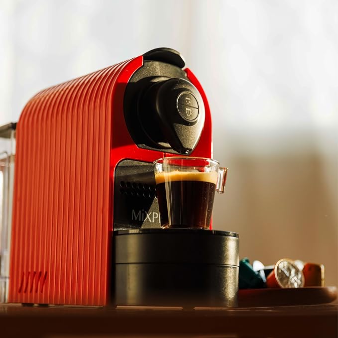 Mixpresso Espresso Machine, Compatible with Nespresso OriginalLine Capsules | 1400W single serve coffee maker with one-touch operation, 19-bar Italian pump and 27oz water tank, red