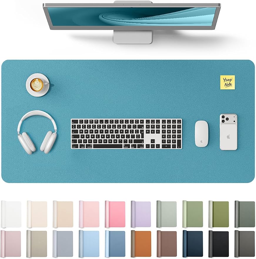 YSAGi Leather Desk Pad Protector, Office Desk Mat, Large Mouse Pad, Non-Slip PU Leather Desk Blotter, Laptop Desk Pad, Waterproof Desk Writing Pad for Office and Home (Turquoise, 31.5" x 15.8")