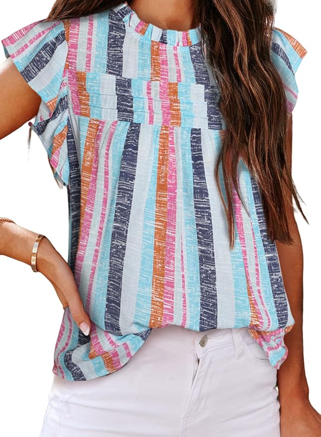 SHEWIN Womens Summer Crewneck Tank Tops Casual Ruffle Sleeveless Tops Shirts