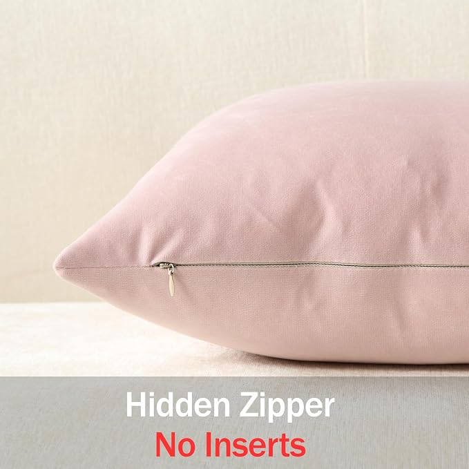 Throw Pillow Covers 22x22 Light Pink: Pack of 2 Cozy Soft Velvet Square Modern Luxury Decorative Throw Pillow Cases for Sofa Couch Living Room Bed Home Decor