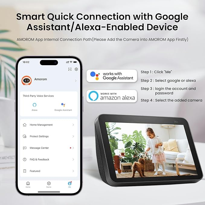 AMOROM Indoor Camera 2K, Alexa Camera for Baby/Elderly/Pet Monitoring | AI Smart Detection & Alarm, 2-Way Audio, Night Vision, 2.4G & 5G WiFi App Control, Cloud & SD Card Storage, 1 Pack