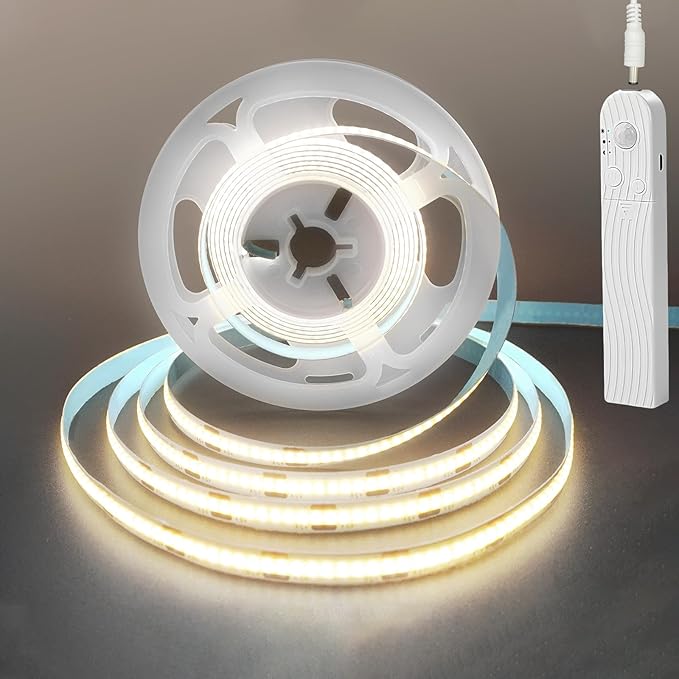 5V Motion Sensor COB LED Strip Lights 2P,Time-Delay and Brightness Adjustable,Two Power Supply Options: Batteries(Not Included) or USB,6.56FT/2M,Natural White 4000K,for Kitchen Cabinet