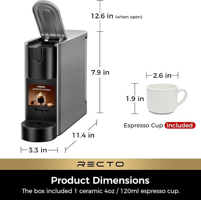 CHULUX RectoCafé Espresso Coffee Machine for Nespresso Original Pod, Gray | Extra Mini Design, 20 Bar Professional Italian Pump, Food-Grade Materials, Quiet with Low-Vibration Brewing for Home & Office