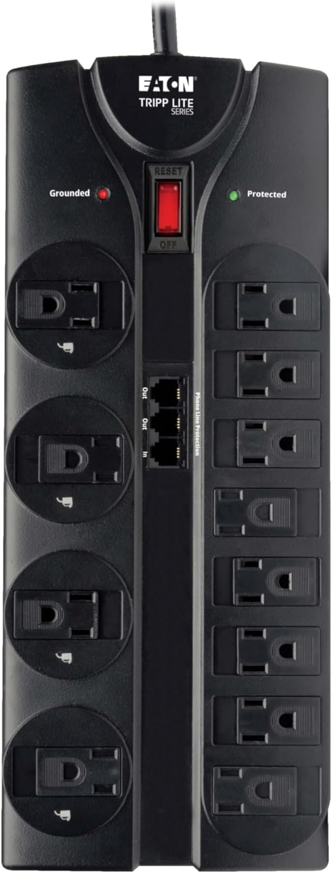 Eaton Tripp Lite TLP1208TEL Home Theater Surge Protector Power Strip, 12 Outlets, Flat Plug 8ft Extension Cord, 2160 Joules | RJ11 Port for Phone Land Line Protection