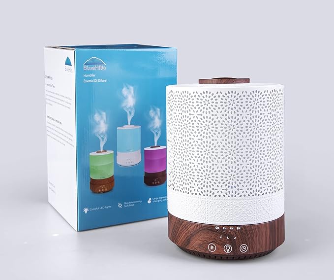 BlueHills Premium Set of Two Large 2000 ML and 2500 ML XL Essential Oil Diffusers Humidifier Combo for Large Room Home with Décor LED Lights Great Gift – Value Pack of Dark Wood Grain.