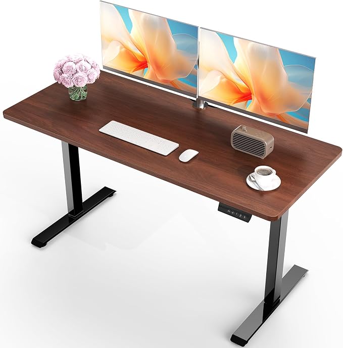 Veken Standing Desk, 47.2 Inch Electric Gaming Table, Walnut | Height Adjustable Sit Stand Up Computer Tables for Home Office, Study , Writing, Suit students, employees and group work