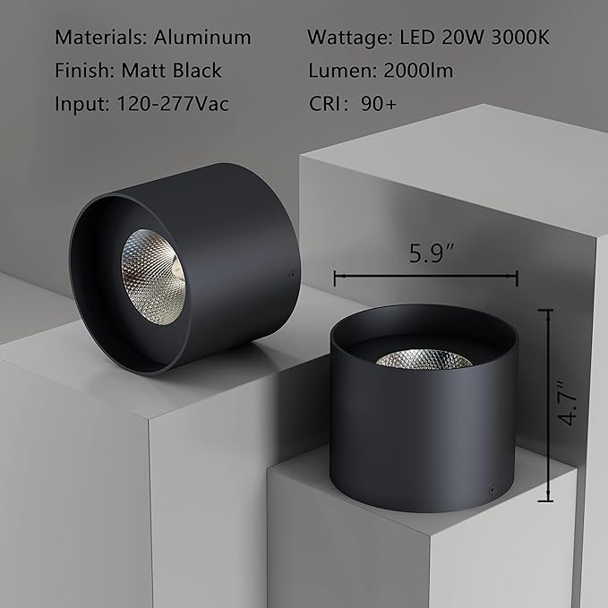 Flush Mount Ceiling Light, 20W LED Dimmable 5.9" Cylinder Ceiling Light, Aluminum Rustic Black Ceiling Spotlight for Foyer Closet Kitchen Hallway Entryway 3000K Warm White