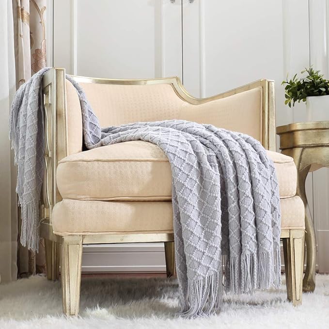 CREVENT Rustic Farmhouse Couch Sofa Throw Blanket for Bedroom Living Room Decoration, Soft Warm Cozy Light Weight for Spring Summer (50''X60'' Light Grey)