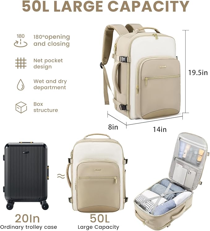 LOVEVOOK 56L Travel Backpack for Women & Men, Airline Approved Carry On Luggage with 3 Packing Cubes, TSA Overnight Bags, Waterproof Personal Item Bag, Weekender Essentials Backpacks fits 17" Laptop