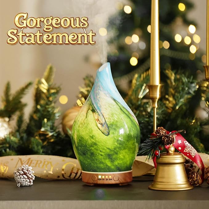 Porseme 150ml Essential Oil Diffuser Glass Color Changing Aroma Air Diffusers Aromatherapy Ultrasonic Cool Mist Humidifier 6 Running Hours Waterless Auto-Off for Sleeping Yoga Office Spa (Blue Grass)