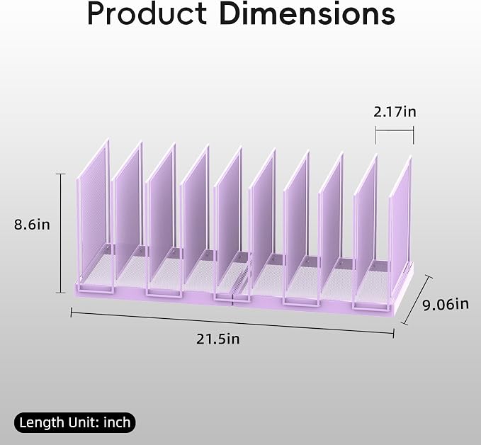 9-Section Desk File Organizer, Vertical File Holder, Mesh Desktop File Folder Metal File Organizer Stand for Office Home Classroom, Purple