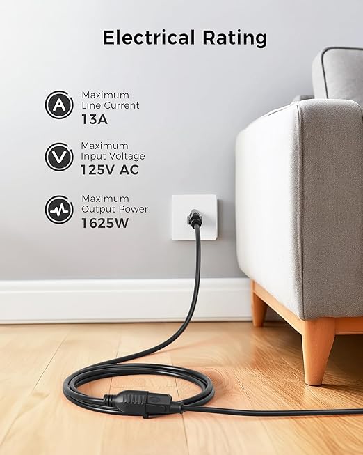 [ETL Listed] Cable Matters 6-Pack 16 AWG Heavy Duty 13A Short Power Extension Cord - 1ft, 3 Prong Power Cord Extension, NEMA 5-15P to NEMA 5-15R, Black