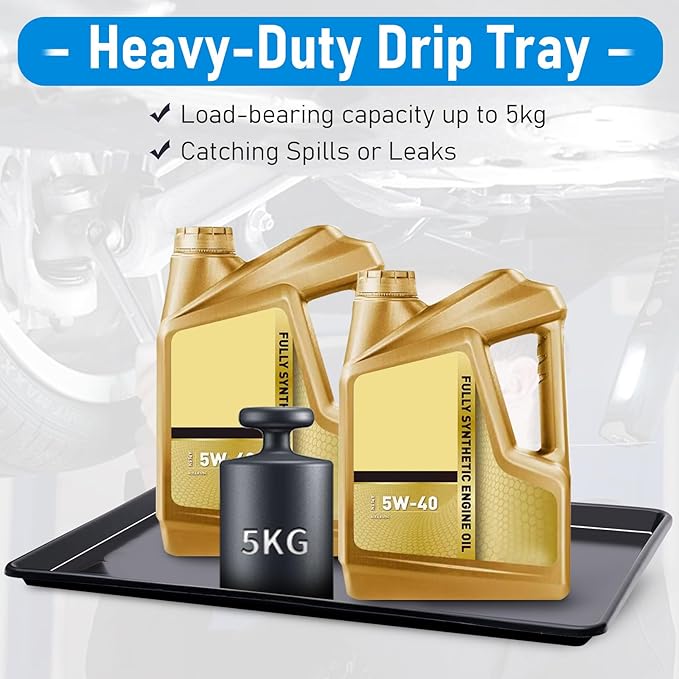 3 Pcs Extra Large Oil Drip Pan – 35.4 x 24 x 1.5 Inch, Auto Oil Change Drain Tray, Heavy Duty Plastic Drip Tray for Cars, Trucks, Washing Machines & More + Oil Spill Catcher with 2 Pairs of Gloves