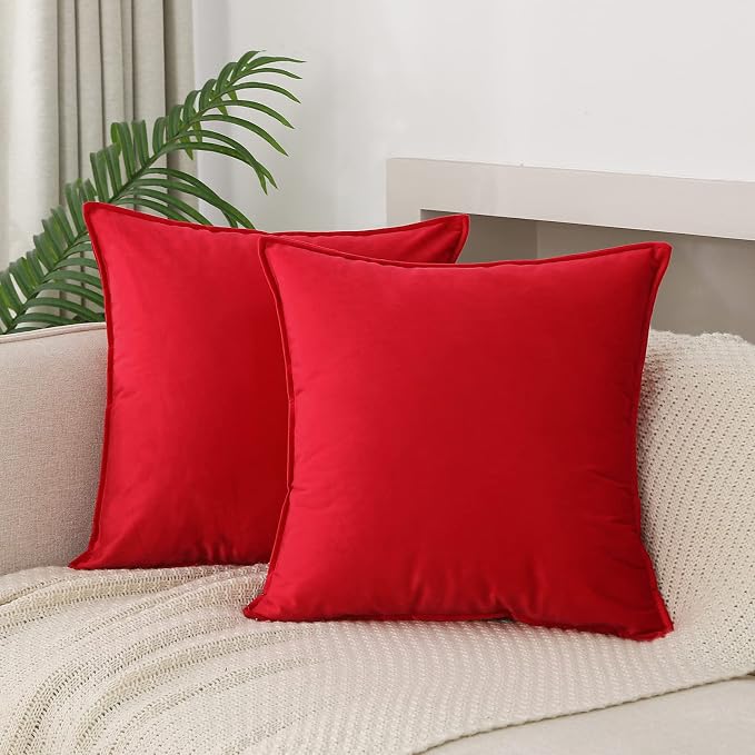 JIAHANNHA Velvet Red Throw Pillow Covers 20”x20”Pack of 2 Soft Decorative | Square Cushion Covers for Couch Sofa Bed Livingroom Car Home Decor,50x50Cm