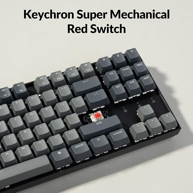 Keychron K8 Tenkeyless Wireless Mechanical Keyboard for Mac, White Backlight, Bluetooth, Multitasking, Type-C Wired Gaming Keyboard for Windows Red Switch
