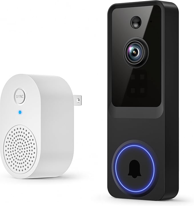 1080p Wireless Video Doorbell Camera with Smart AI Human Detection, Two-Way Audio, Live View, Night Vision, 2.4G WiFi, Battery Powered, App Control, and Cloud Storage for Home, Office & Pet Monitoring