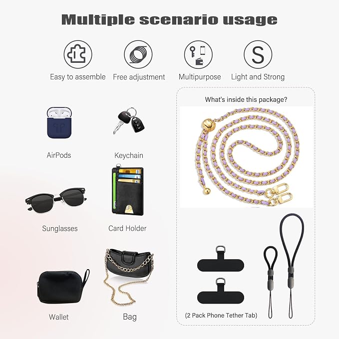 Phone crossbody strap, 2�� Pads,1�� Leather Phone Strap,1�� Phone Wrist Strap,1�� Adjustable Finger Strap,Universal Crossbody Patch Phone Lanyards,Compatible with Most Smart, phone lanyard(purple)