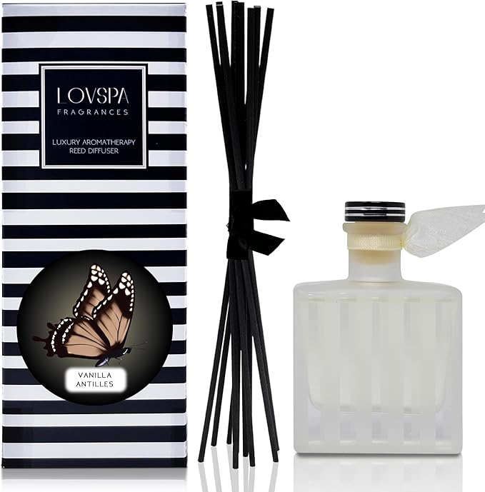 LOVSPA Reed Diffuser Set, Vanilla Antilles Scented Oil Diffuser with Sticks, Home Fragrance Accessories for Bathroom Shelf Decor, Aroma Diffusers for Home or Office Fall Decor, USA Made