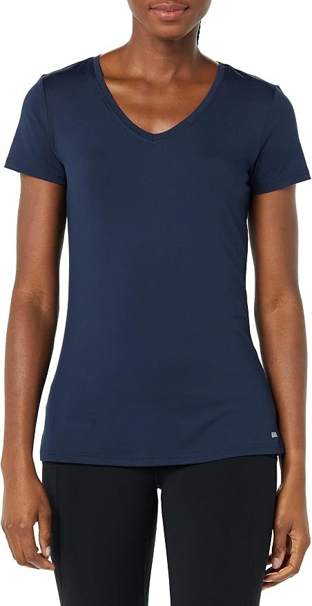Amazon Essentials Women's Active Quick Dry Tech Stretch Short-Sleeve V-Neck T-Shirt (Available in Plus Size), Pack of 2