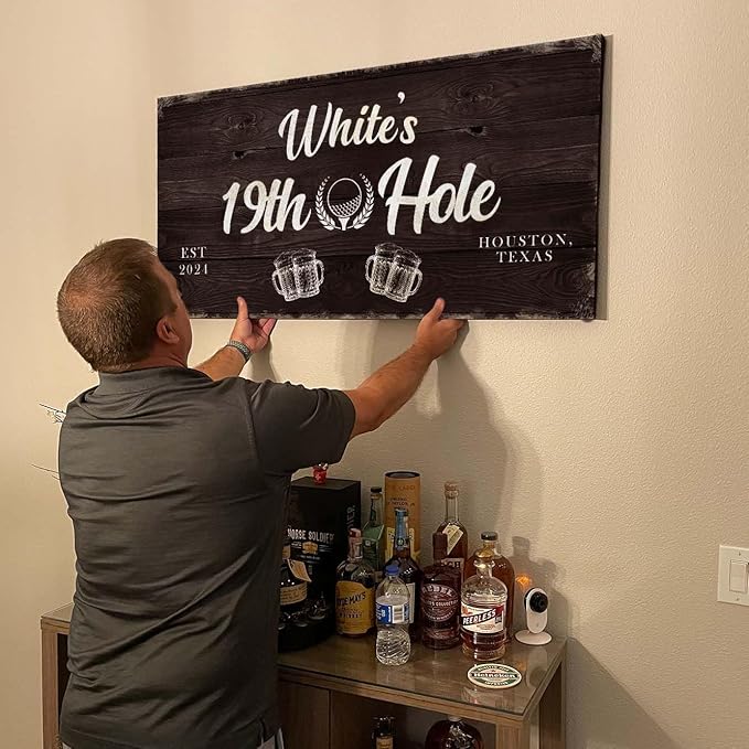 TAILORED CANVASES Golf Art Decor - Personalized Vintage Golf Wall Art Sign for Man Cave, Bedroom, Basement, Home Bar and Custom Gift for Husband, Dad, Wedding & Anniversary - 19th Hole Sign, 48"x16"
