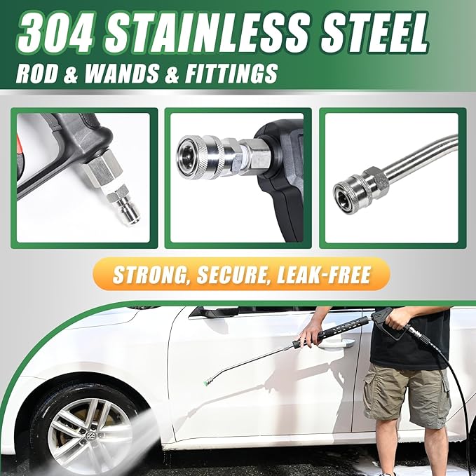 Pressure Washer Gun Wand with Swivel, Durable 304 Stainless Steel Extension Lance, 4000PSI Power Washer Handle with 3/8" Plug & M22 Inlet 1/4" Quick Connect for Foam Cannon Car Wash