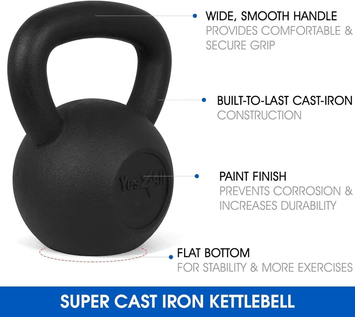 Yes4All Cast Iron Kettlebell Set | Strength Training 5-80 Lb for Full Body Workouts - Single & Pair Options