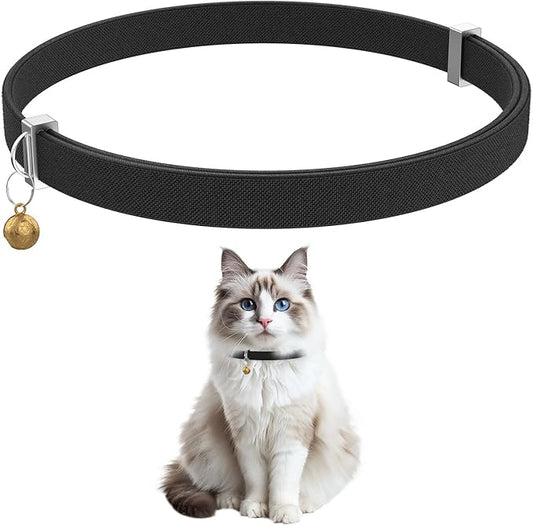 Cat Collar with Bell, Nylon, 7-12 Inch Adjustable, Soft None Breakaway Lightweight Collar for Girl Boy Kitten Black