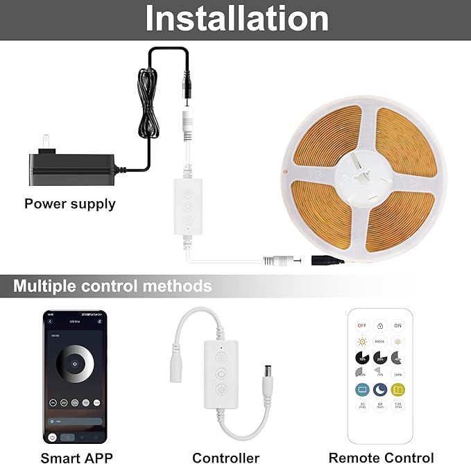 AUZIWECOB LED Strip Lights 9.84ft, Natural White 4000K LED Light Strip, DC24V Tape Light, CRI93+, Bluetooth App Control, Dimmable LED Strips for Bedroom,Cabinet,Living Room.