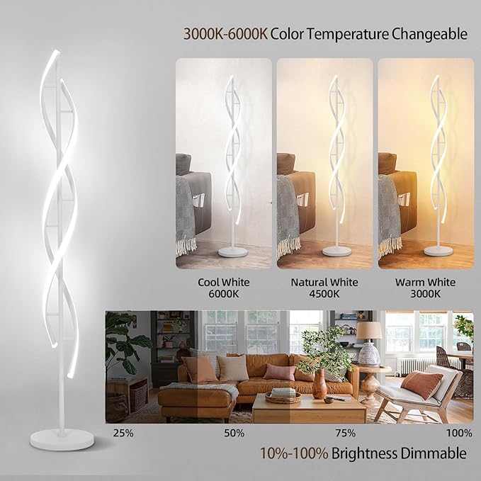 ADISUN 40W Modern Floor Lamp with Remote 60 inch Dimmable Floor Lamp for Bedroom Standing Lamp LED Floor Lamps for Living Room Dining Rooms Home Offices Lighting (White)