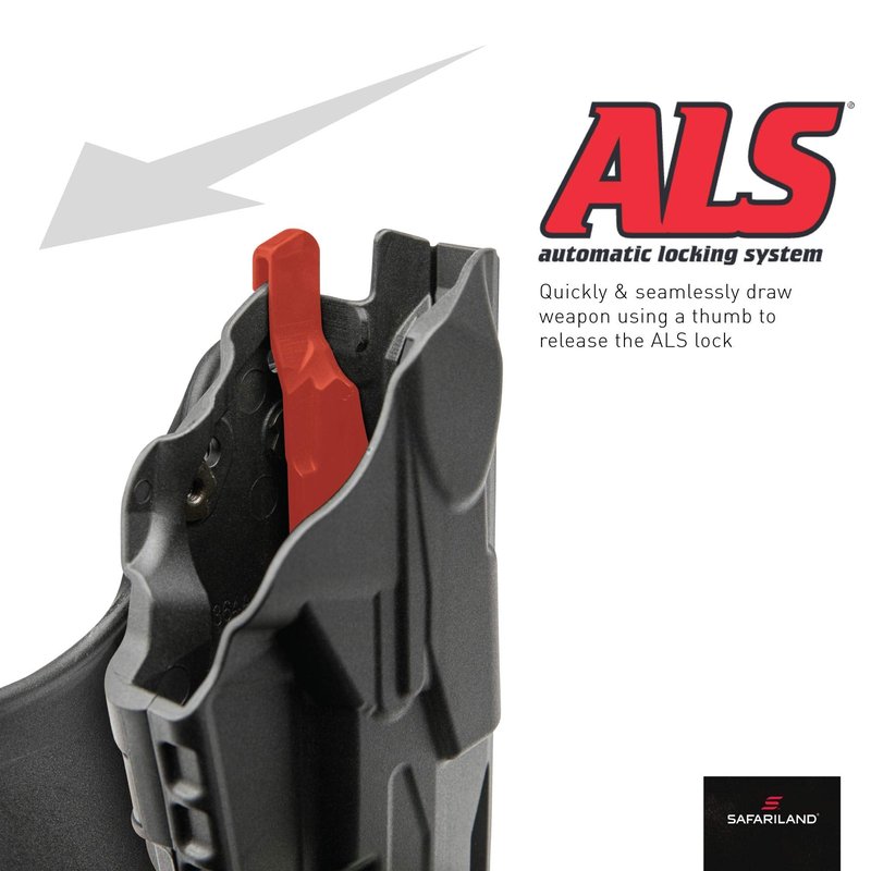 Safariland 6390 ALS Mid-Ride Duty Rated Level I Retention Holster, Fits Glock 19/23, STX Tactical Black, Left Hand