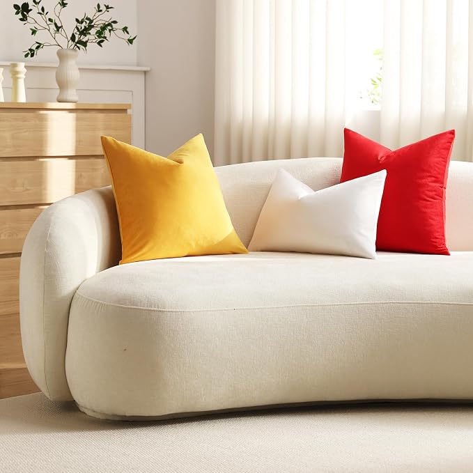 Euro Sham Covers 24x24 Christmas Red: Pack of 2 Cozy Soft Velvet Square Modern Luxury Decorative Throw Pillow Cases for Sofa Couch Living Room Bed Home Decor