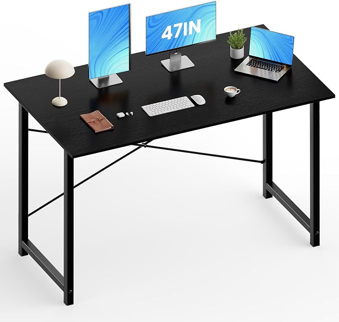 OLIXIS 47 Inch Home Office Desk, Study Desk, Work Table | Small Computer Writing, X-Shaped Reinforcement Structure, Modern Simple Style, Bedroom Dorm Room, Black