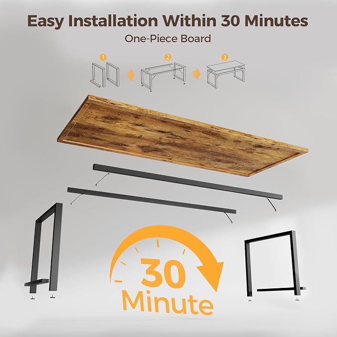 Mericonia 40 Inch Computer Desk, 1" Thick Small Office Table, Brown | Modern Simple Style, Heavy Duty Industrial Frame, Small Study & Writing Table for Home Bedroom Work