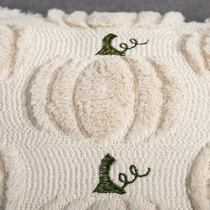 Fall Pumpkin Decorative Pillow Covers 18"x18" Set of 2, Beige Soft Plush Faux Fur Throw Cushion Cases for Autumn Thanksgiving Holiday Home Decorations