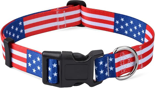 American Flag Dog Collar - Patriotic, US Flag Pattern, Star & Stripes, Fourth of July Dog Collar, Adjustable for Small Medium Large Dogs(Classic US,S)