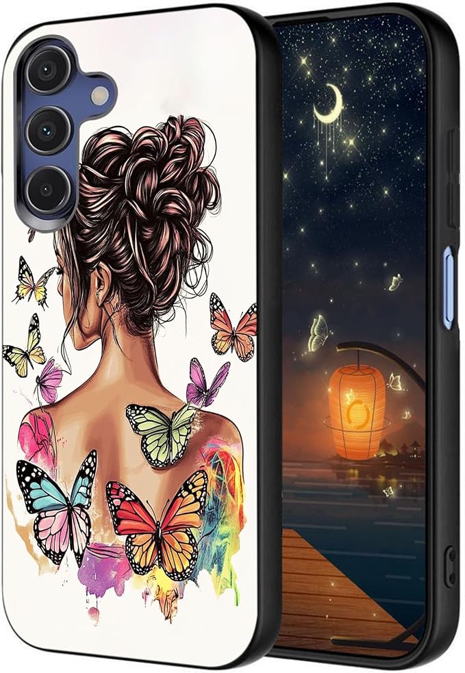 Designed for Galaxy A17 5G Phone Case,Slim Silicone Shockproof Protective Case for Galaxy A17 5G 6.7 inch,Butterfly Girl Watercolor Art