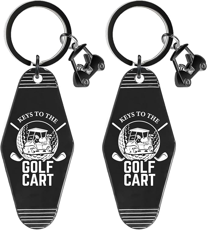2pcs Golf Cart Keychain for Golfer, Retro Metal Car Accessories, Funny Golf Birthday Gifts Key Ring for Men Father Husband