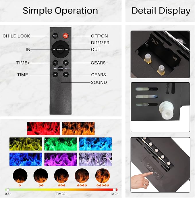 3D Water Vapor Fireplace Smart APP Electric Flame Decoration Steam Fireplace Humidifier for Office, Home, Hotel,Restaurant(Color,39.3")