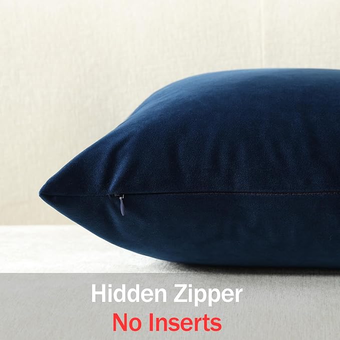 Throw Pillow Covers 20x20 Midnight Blue: Pack of 2 Cozy Soft Velvet Square Modern Luxury Decorative Throw Pillow Cases for Sofa Couch Living Room Bed Home Decor