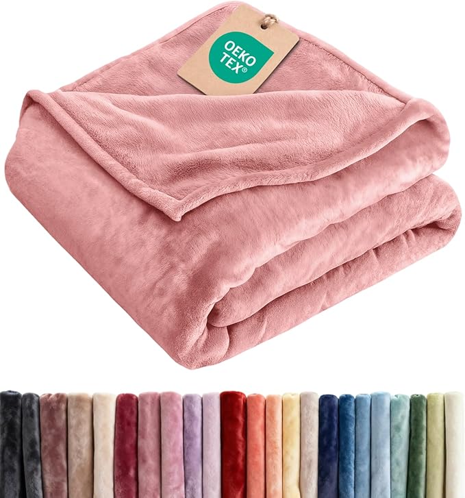 Fleece Blanket Full Size - Ultra-Soft Flannel Fleece Blanket - Rose Pink | Soft, Warm, Outdoor Picnic Blanket for Camping, Travel, Lightweight, Cozy, Anti-Static, Home Decor Gifts for Men & Women