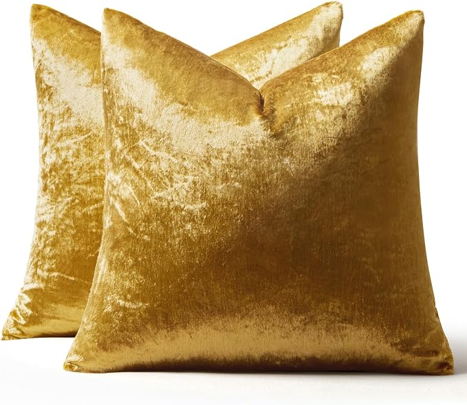 MIULEE 24x24 Inch Pack of 2 Euro Velvet Throw Pillow Covers Golden | Soft Solid Decorative Euro Sham, Modern Luxury Home Decor, for King Bed Sofa Couch Bedroom Livingroom