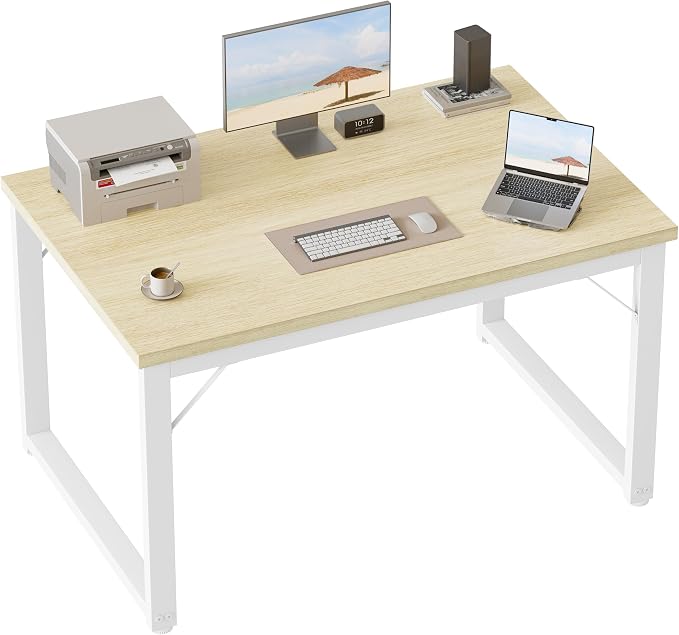 Mericonia 40 Inch Computer Desk, 1" Thick Small Office Table, Oak | Modern Simple Style, Heavy Duty Industrial Frame, Small Study & Writing Table for Home Bedroom Work