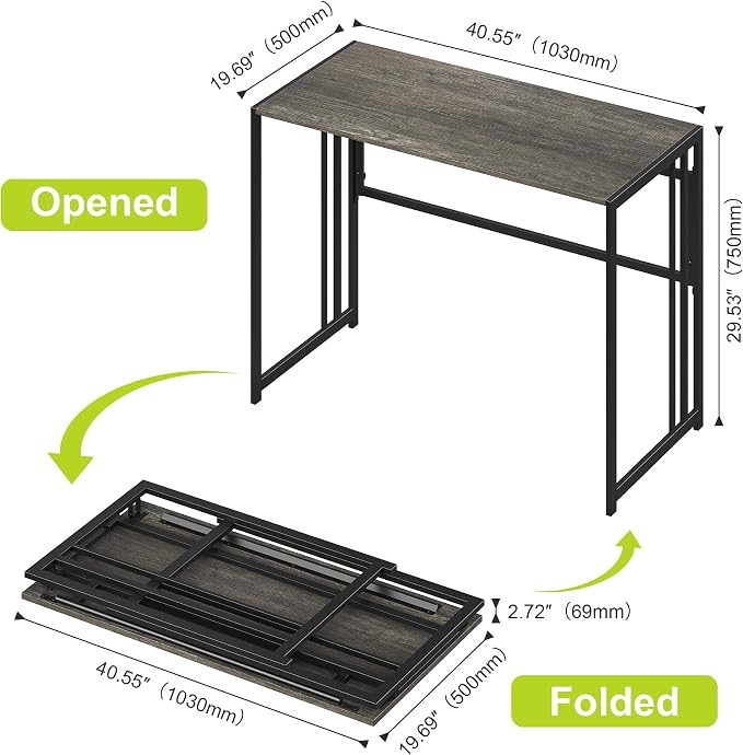 40" Folding Computer Desk No Assembly Needed Foldable Table for Small Space | Small Folding Table for Home Office, Study, Writing, Gaming, Compact RV Living, Camping, Sturdy and Easy Carry, Versatile