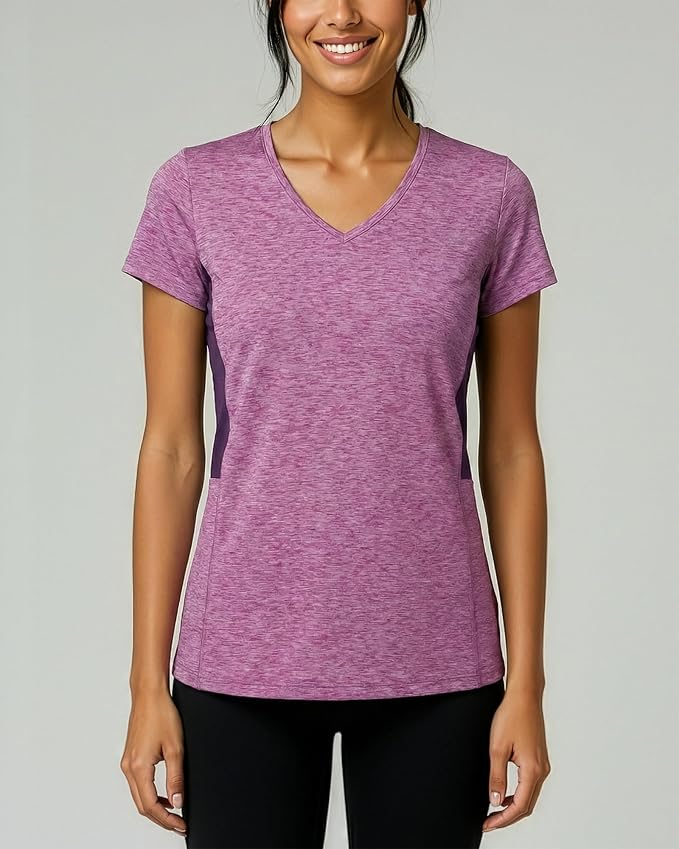 5 Pack Women's Dry Fit V Neck Workout Tops T Shirts Athletic Gym Yoga Tees | Available In Plus Size, Cooling Moisture-Wicking, Short Sleeve, Quick-Dry, Fitness, Stretch, Exercise, Running, Hiking